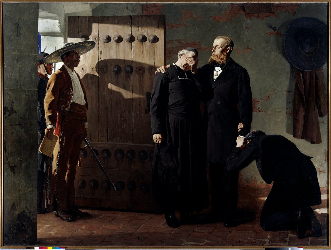 Emperor Maximilian I of Mexico Before His Execution, Jean Paul Laurens. Maximilian comforts crying priests before leaving his prison with the guards.